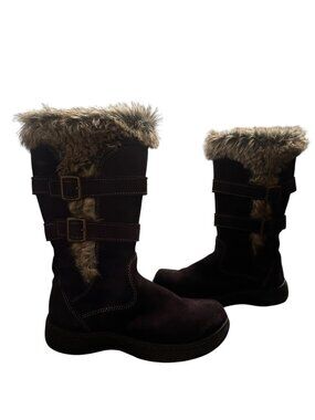 LLBean Nordic Suede Shearling Boots Womens 7.5 Brown Tek 2.5 Waterproof 100 Gram